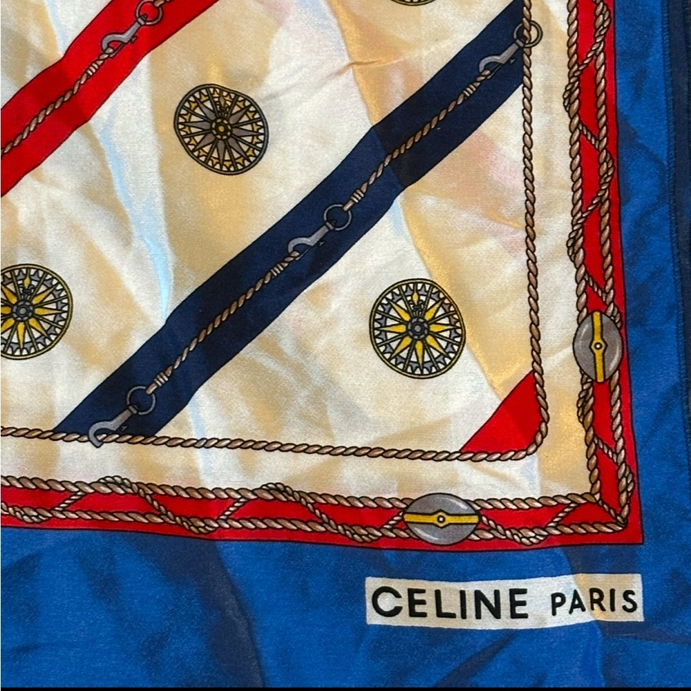 Celine Paris 100% Silk Scarf Mariner Pattern Oblong 11.5”W x 46”L